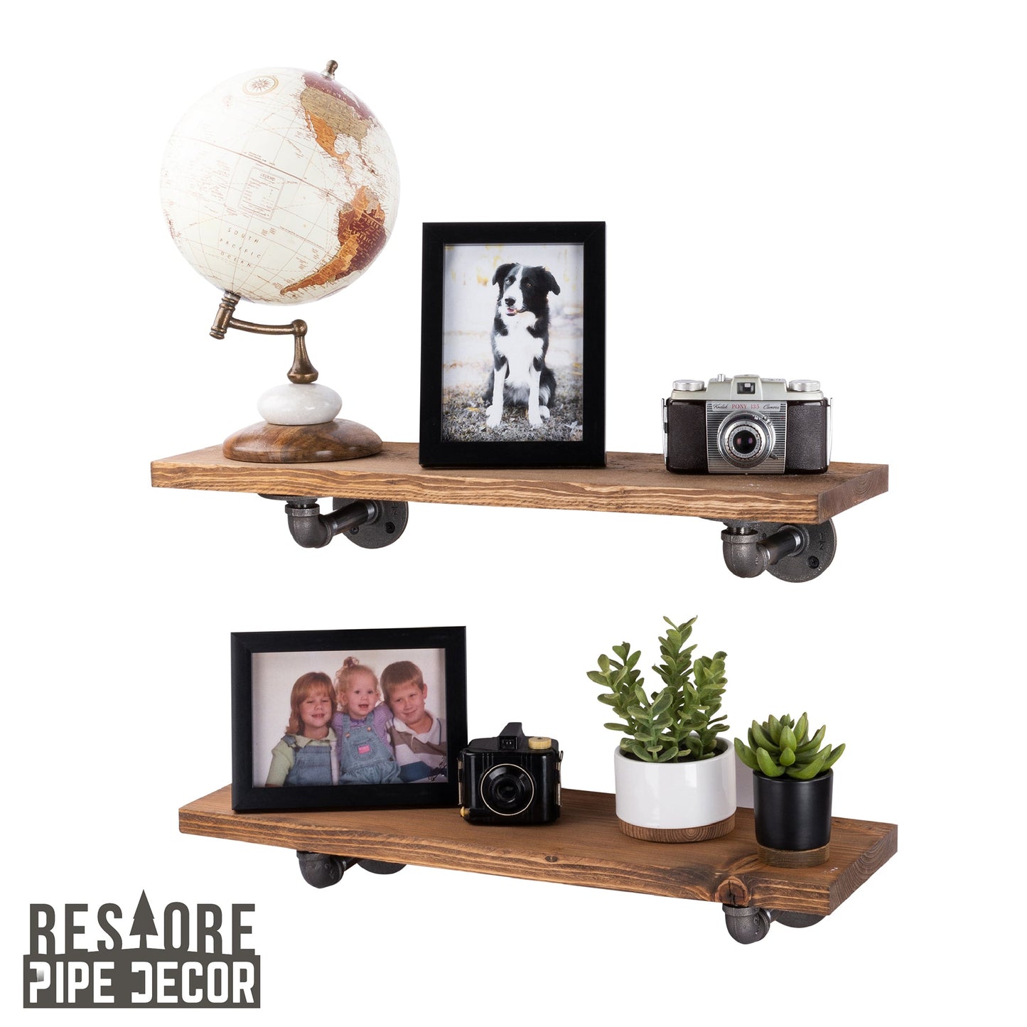 RESTORE Autumn Brown 24 in. Shelves with L-Shaped Brackets PIPE DECOR
