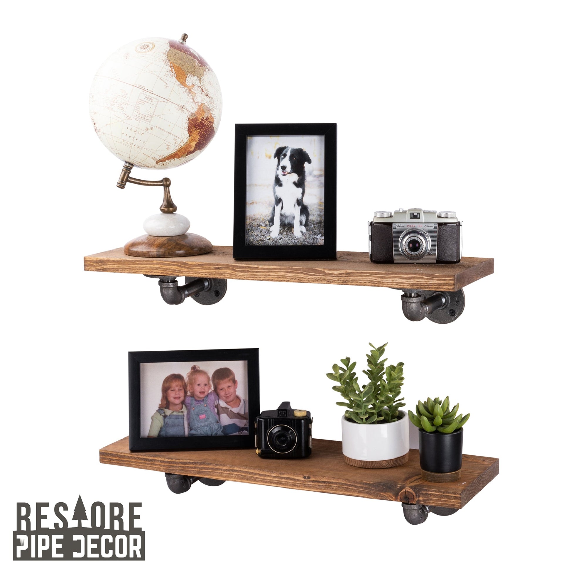 RESTORE Autumn Brown 24 in. Shelves with L-Shaped Brackets PIPE DECOR