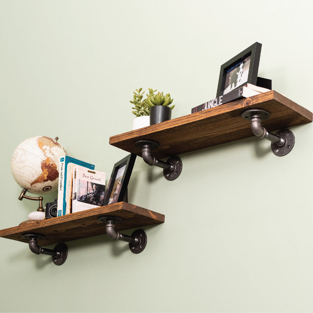 RESTORE Autumn Brown 24 in. Shelves with L-Shaped Brackets PIPE DECOR