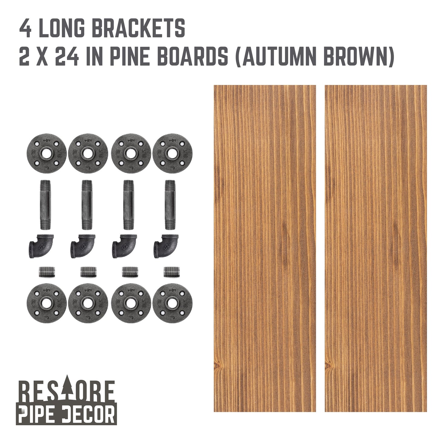 RESTORE Autumn Brown 24 in. Shelves with L-Shaped Brackets PIPE DECOR