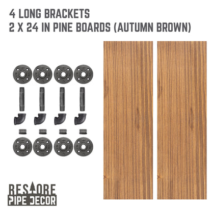 RESTORE Autumn Brown 24 in. Shelves with L-Shaped Brackets PIPE DECOR