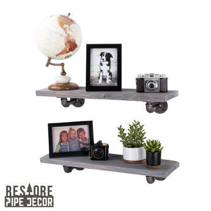 RESTORE Riverstone Grey 24 in. Shelves with L-Shaped Brackets PIPE DECOR