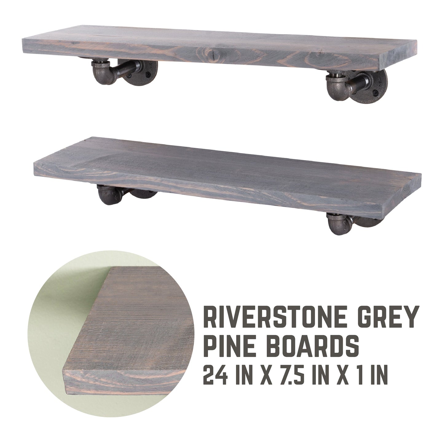 RESTORE Riverstone Grey 24 in. Shelves with L-Shaped Brackets PIPE DECOR