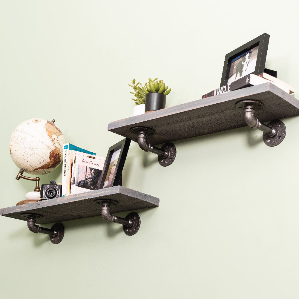 RESTORE Riverstone Grey 24 in. Shelves with L-Shaped Brackets PIPE DECOR