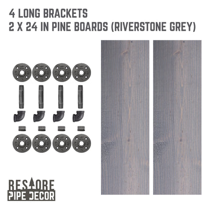 RESTORE Riverstone Grey 24 in. Shelves with L-Shaped Brackets PIPE DECOR