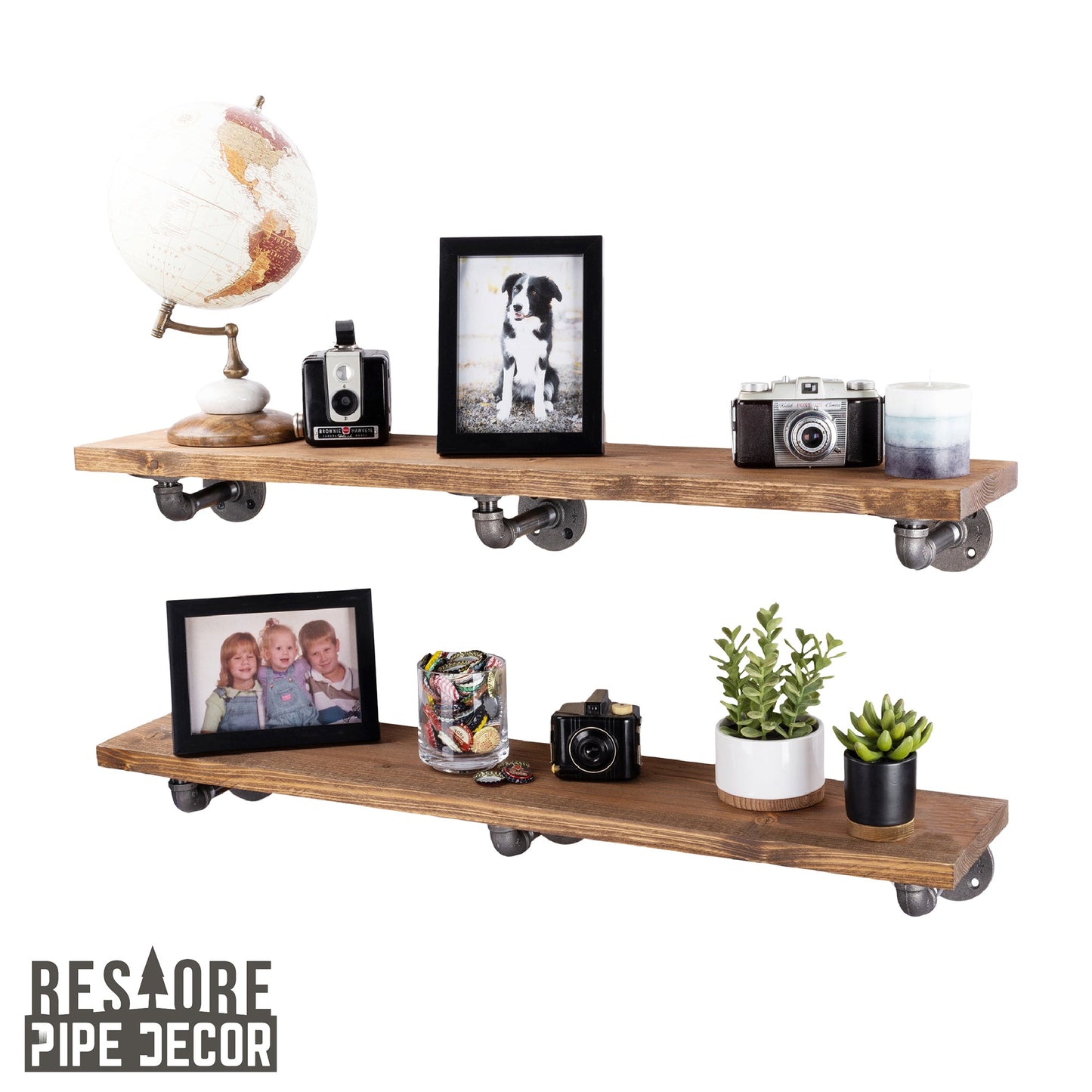 RESTORE Autumn Brown 36 in. Shelves with L-Shaped Brackets PIPE DECOR