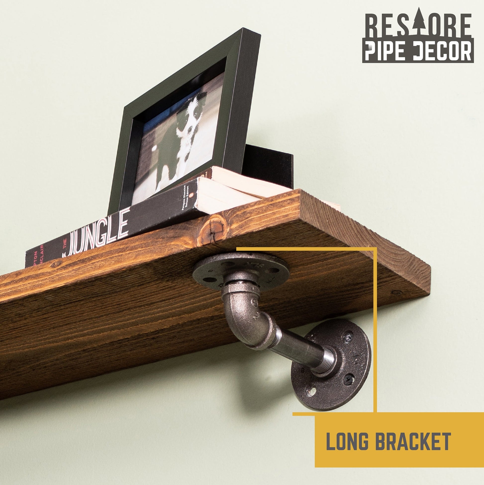 RESTORE Autumn Brown 36 in. Shelves with L-Shaped Brackets PIPE DECOR