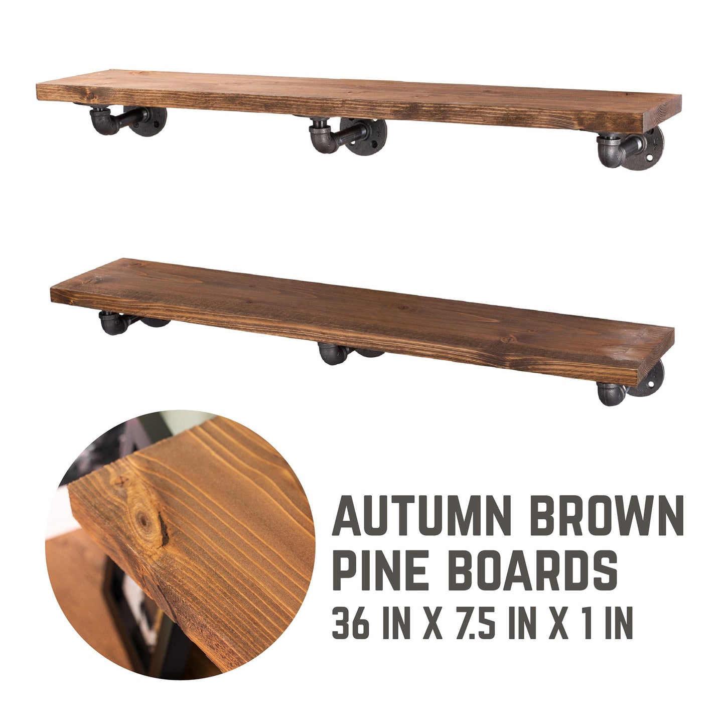 RESTORE Autumn Brown 36 in. Shelves with L-Shaped Brackets PIPE DECOR