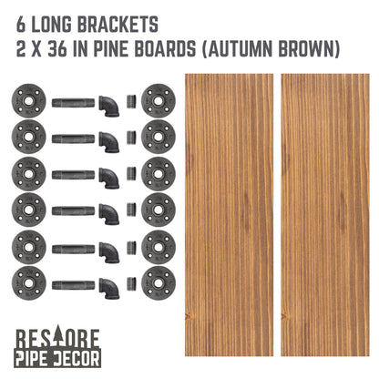 RESTORE Autumn Brown 36 in. Shelves with L-Shaped Brackets PIPE DECOR