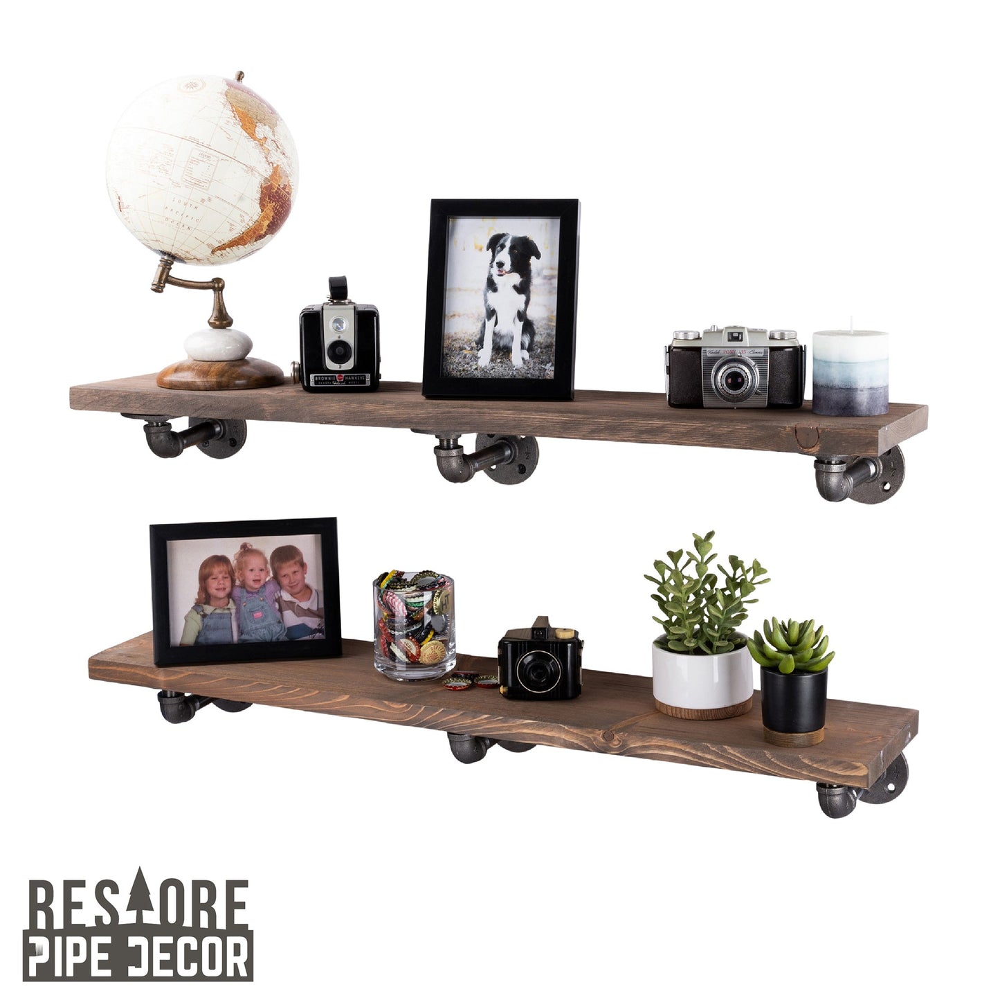 RESTORE Sunset Brown 36 in. Shelves with L-Shaped Brackets PIPE DECOR