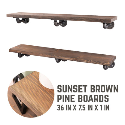 RESTORE Sunset Brown 36 in. Shelves with L-Shaped Brackets PIPE DECOR