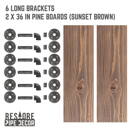 RESTORE Sunset Brown 36 in. Shelves with L-Shaped Brackets PIPE DECOR