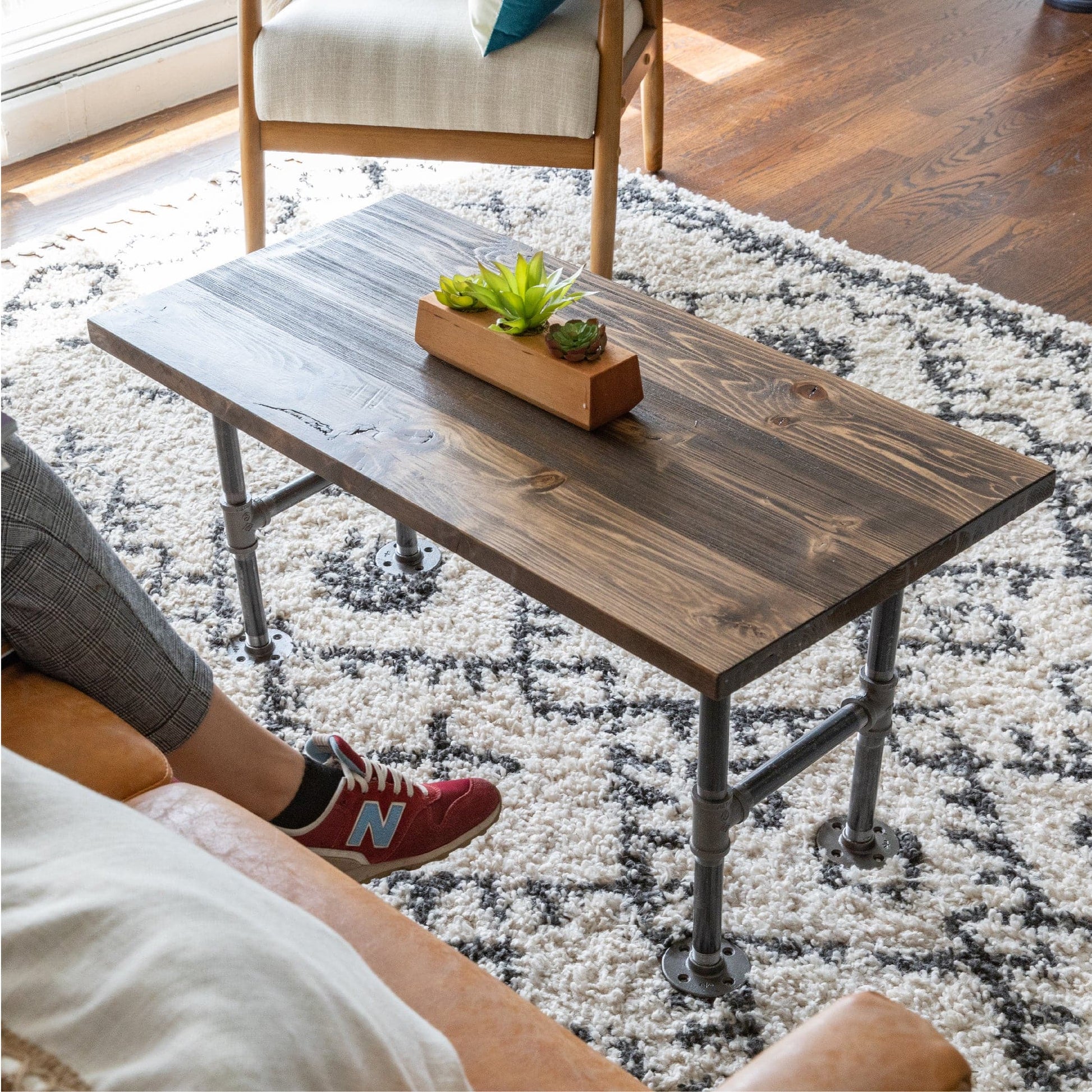 RESTORE Trail Brown Solid Wood Coffee Table PIPE DECOR