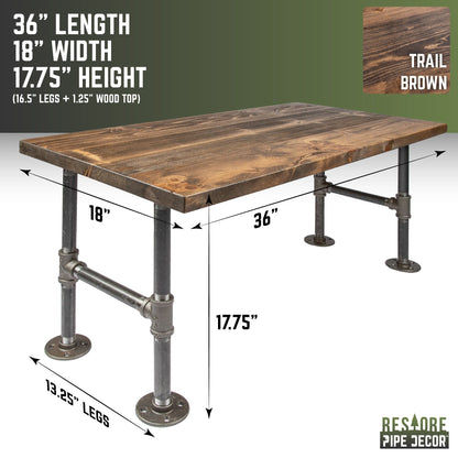 RESTORE Trail Brown Solid Wood Coffee Table PIPE DECOR