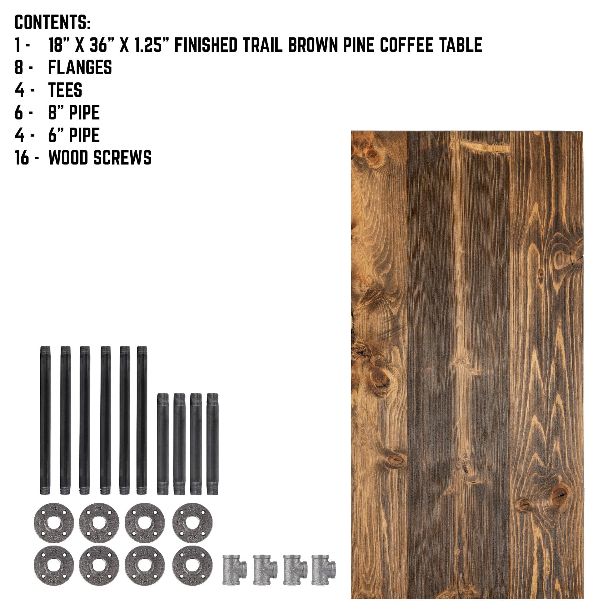 RESTORE Trail Brown Solid Wood Coffee Table PIPE DECOR