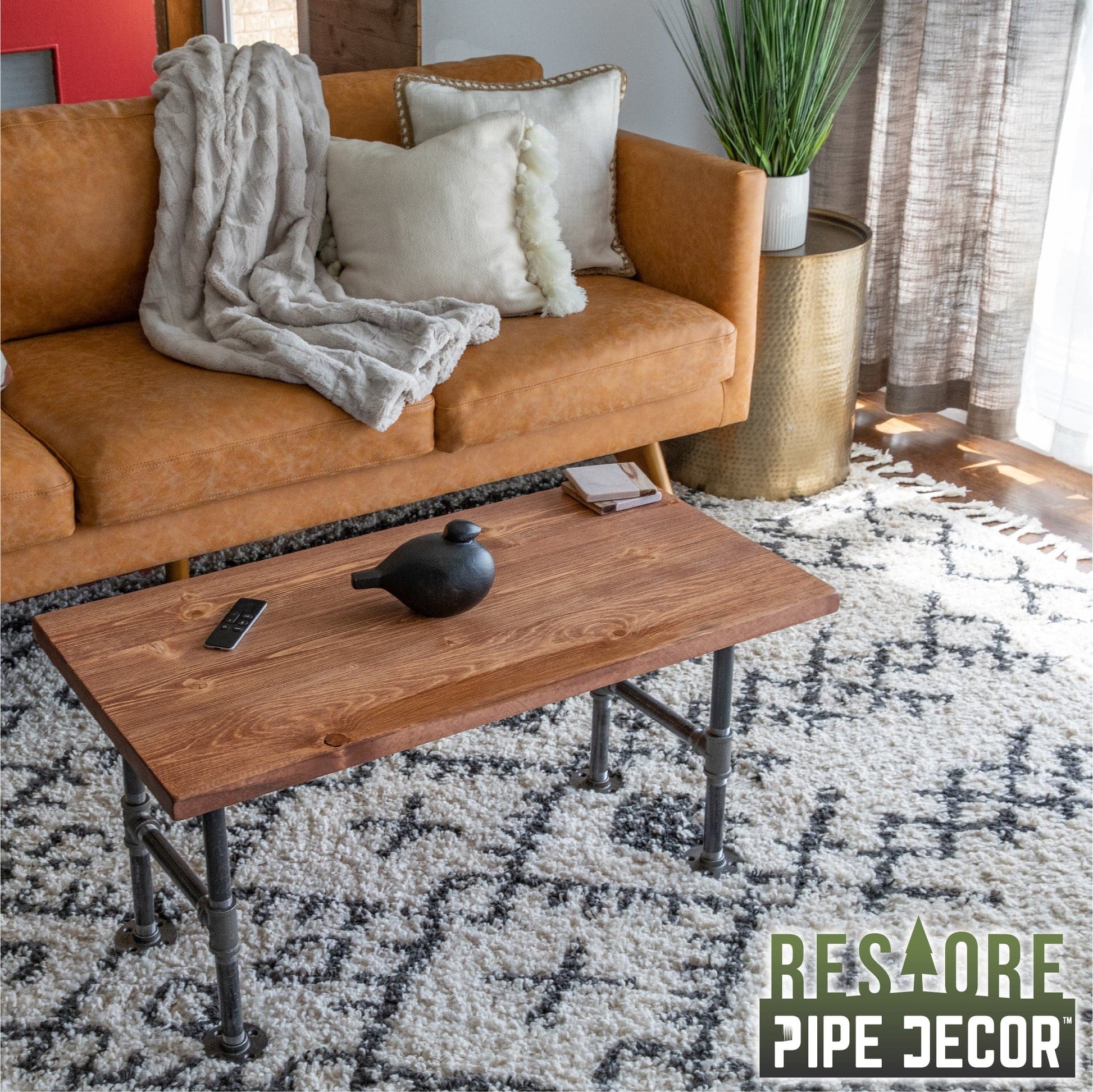 RESTORE Sunset Cedar Solid Wood Coffee Table PIPE DECOR
