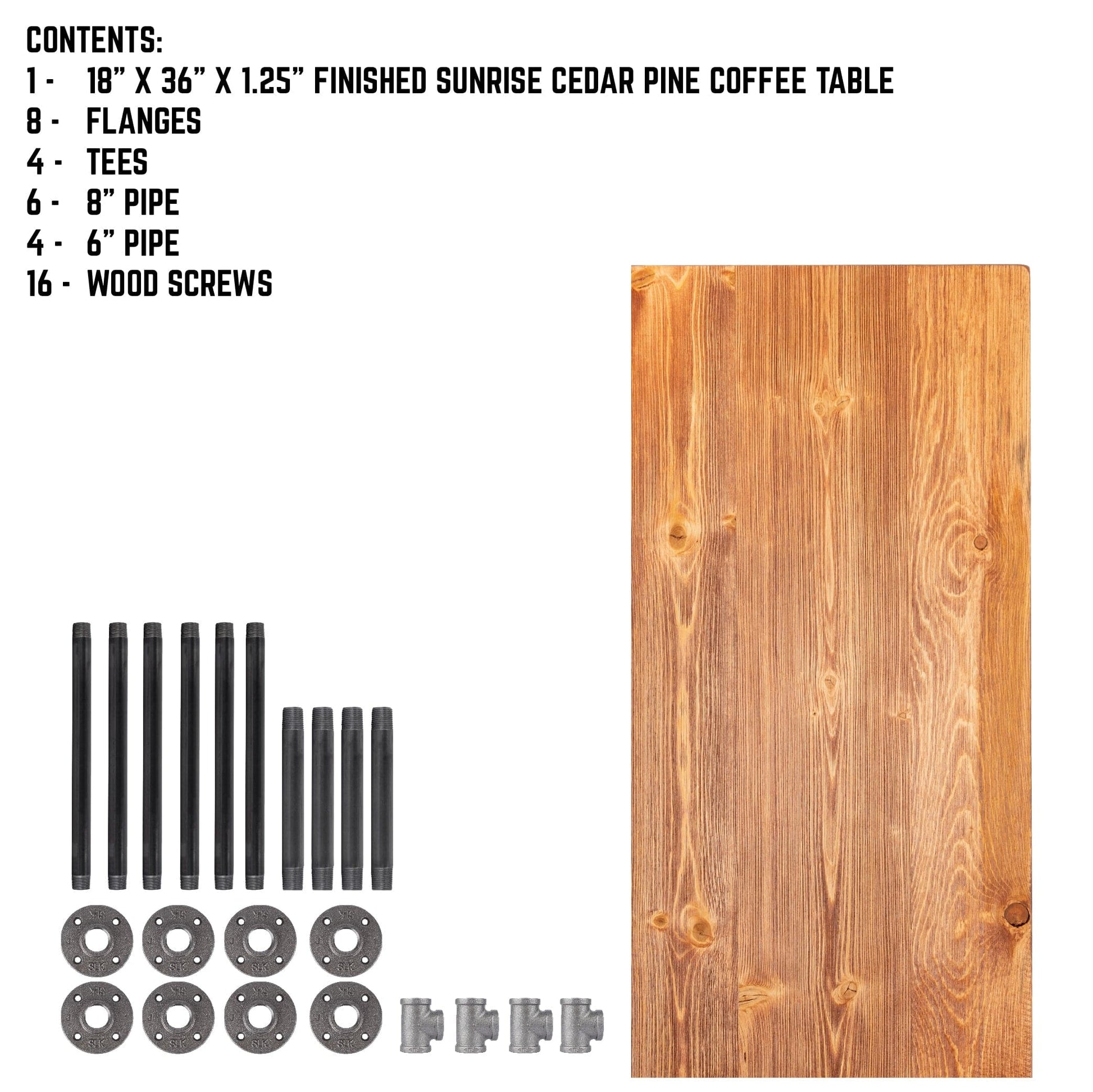 RESTORE Sunset Cedar Solid Wood Coffee Table PIPE DECOR