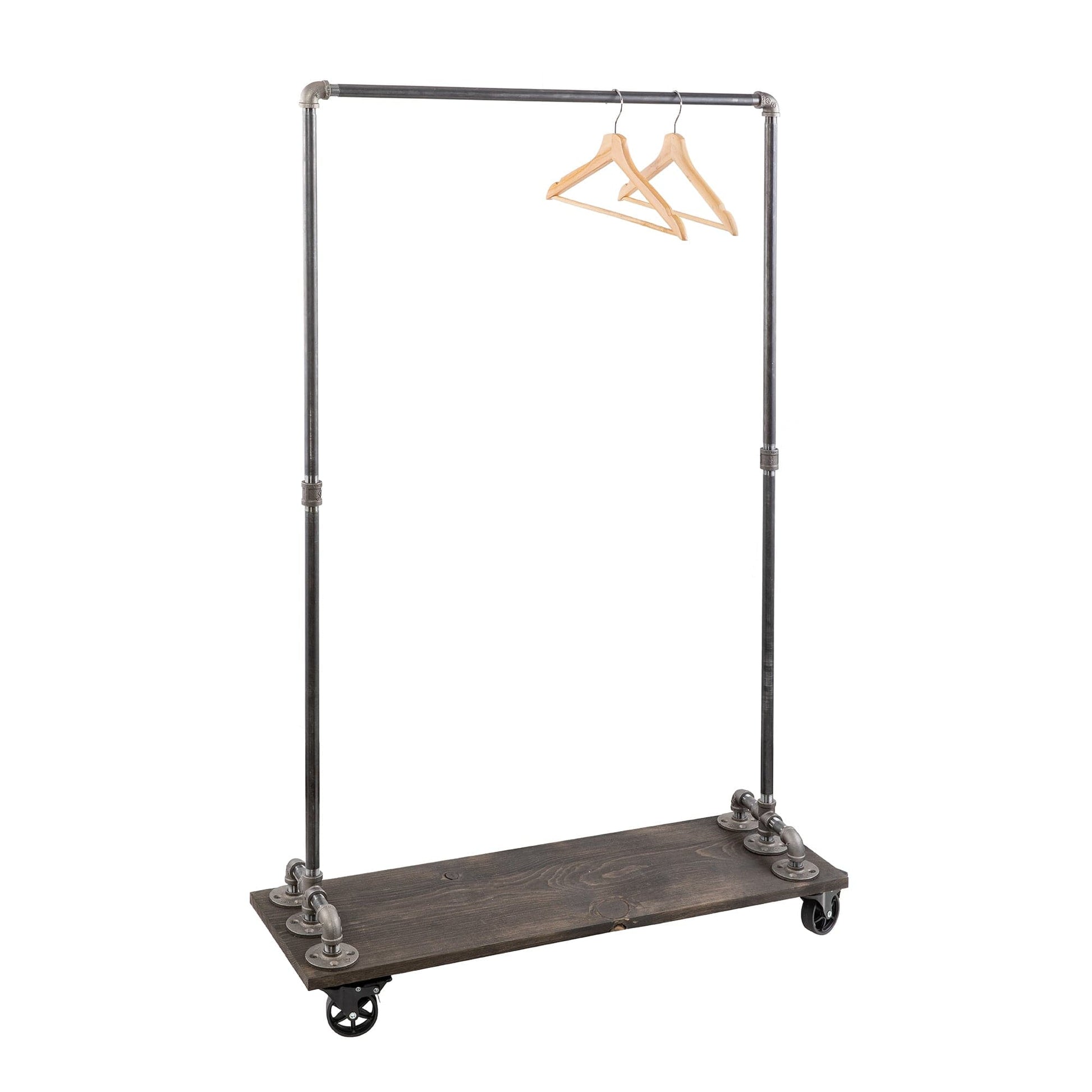 59 ½ in. Rolling Single Rod Clothing Rack with Wood Shelf, Boulder Black PIPE DECOR