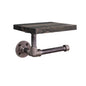 6 in. Wall-Mounted Pipe Toilet Paper Holder with Wood Shelf, Boulder Black PIPE DECOR