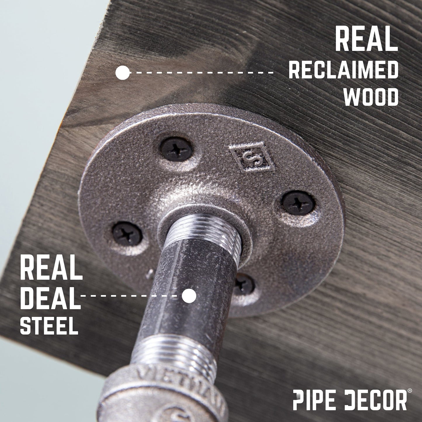 6 in. Wall-Mounted Pipe Toilet Paper Holder with Wood Shelf, Boulder Black PIPE DECOR