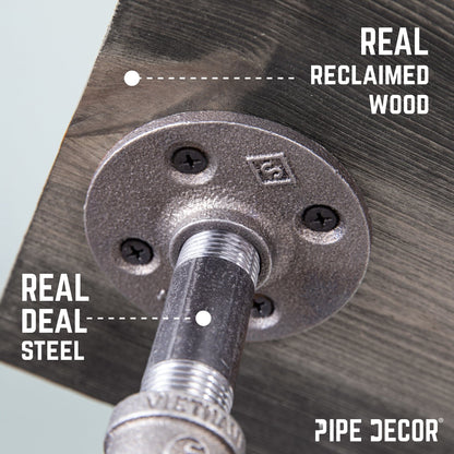 6 in. Wall-Mounted Pipe Toilet Paper Holder with Wood Shelf, Boulder Black PIPE DECOR
