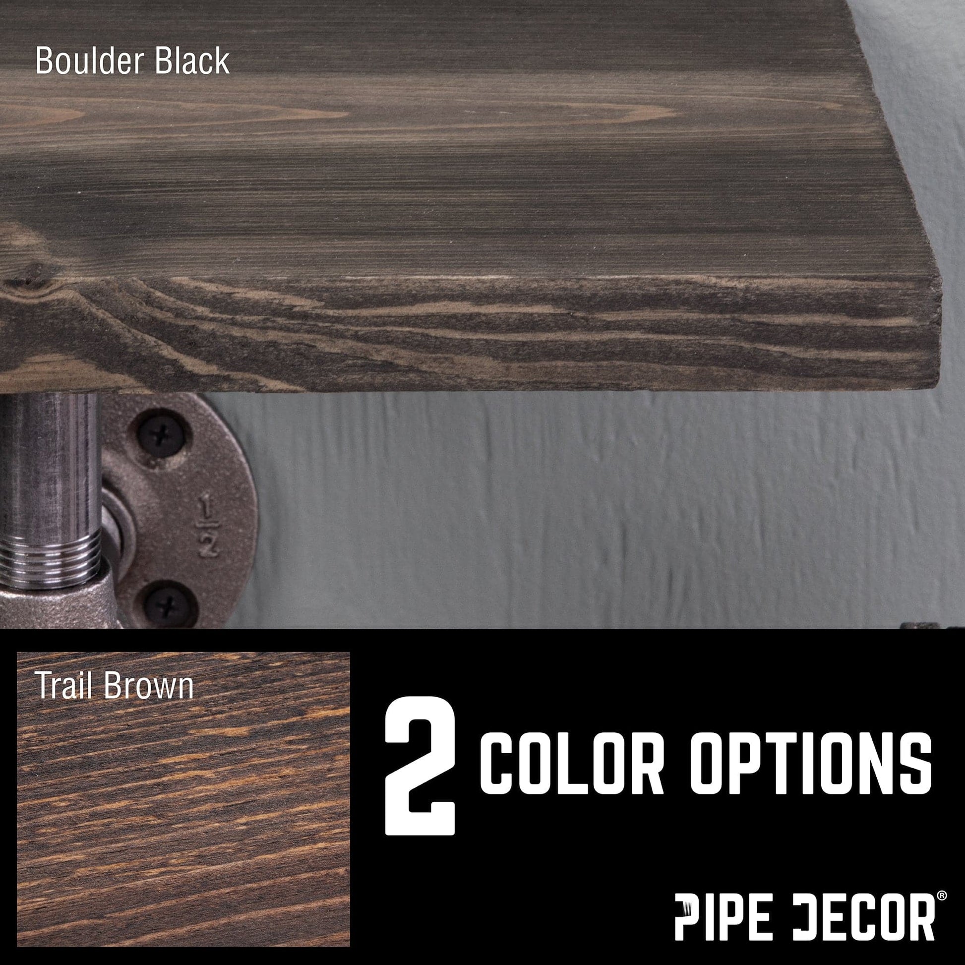 6 in. Wall-Mounted Pipe Toilet Paper Holder with Wood Shelf, Boulder Black PIPE DECOR