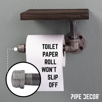 6 in. Wall-Mounted Pipe Toilet Paper Holder with Wood Shelf, Boulder Black PIPE DECOR