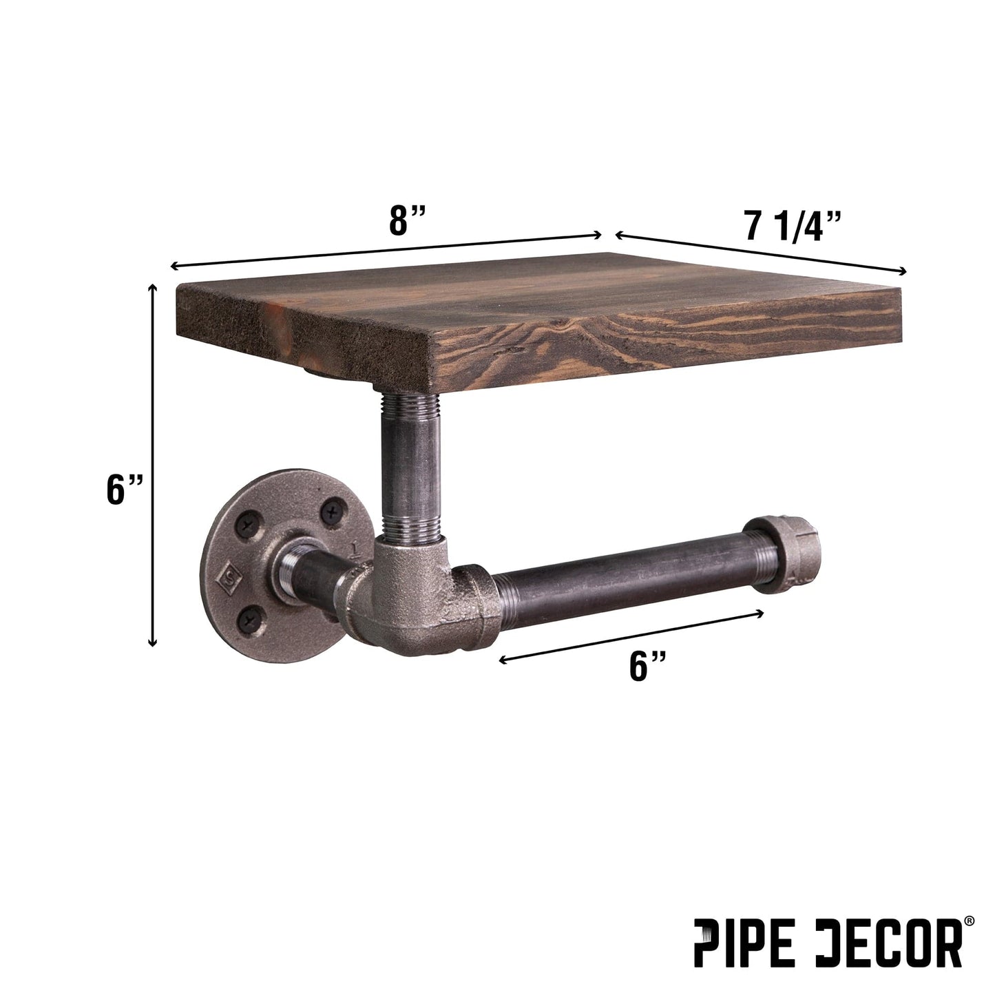6 in. Wall-Mounted Pipe Toilet Paper Holder with Wood Shelf, Trail Brown PIPE DECOR