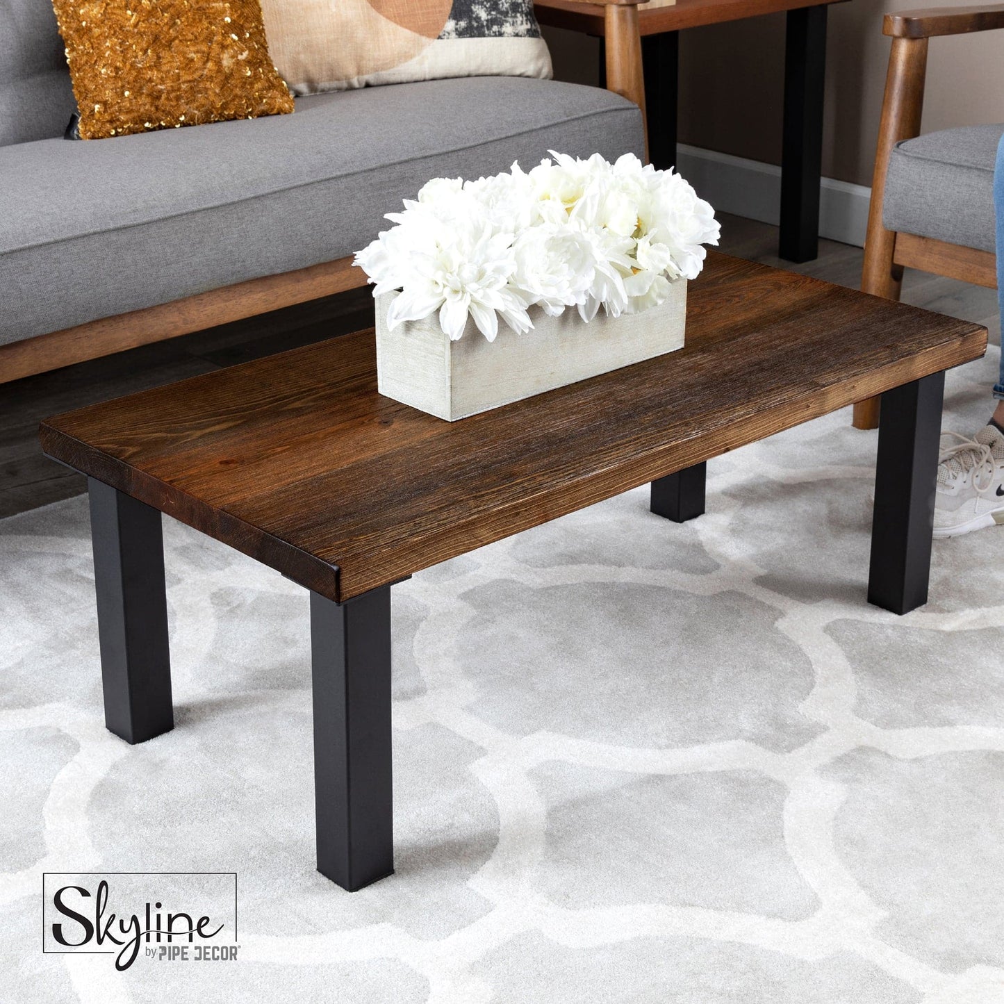 12 in. Skyline Matte Black Square Metal High-Rise Coffee Table Legs - 4 Pack PIPE DECOR