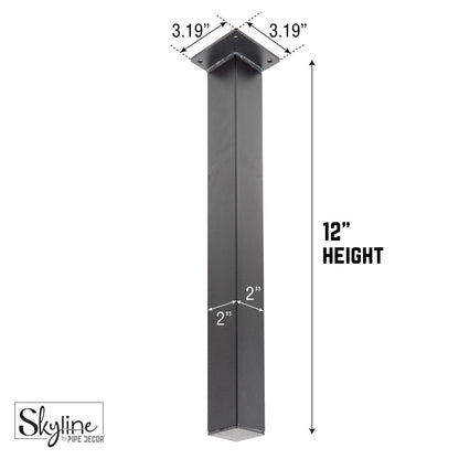 12 in. Skyline Matte Black Square Metal High-Rise Coffee Table Legs - 4 Pack PIPE DECOR