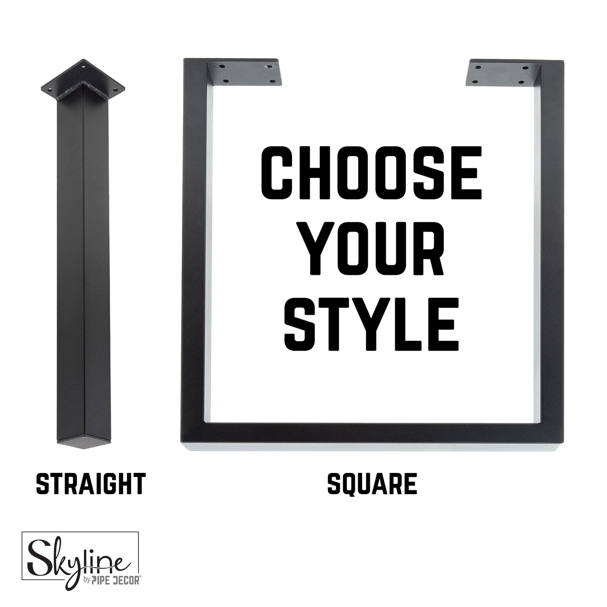 12 in. Skyline Matte Black Square Metal High-Rise Coffee Table Legs - 4 Pack PIPE DECOR