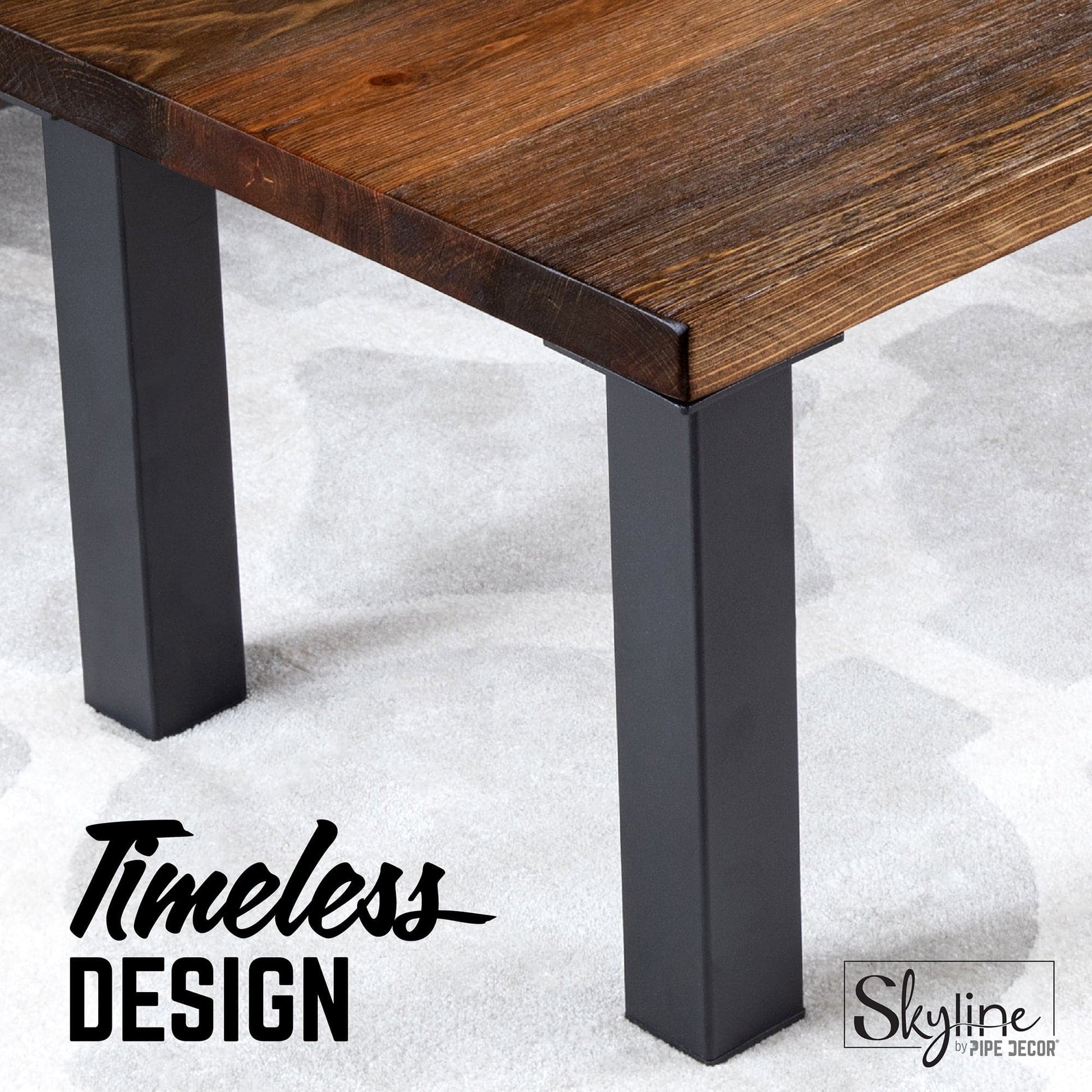 12 in. Skyline Matte Black Square Metal High-Rise Coffee Table Legs - 4 Pack PIPE DECOR