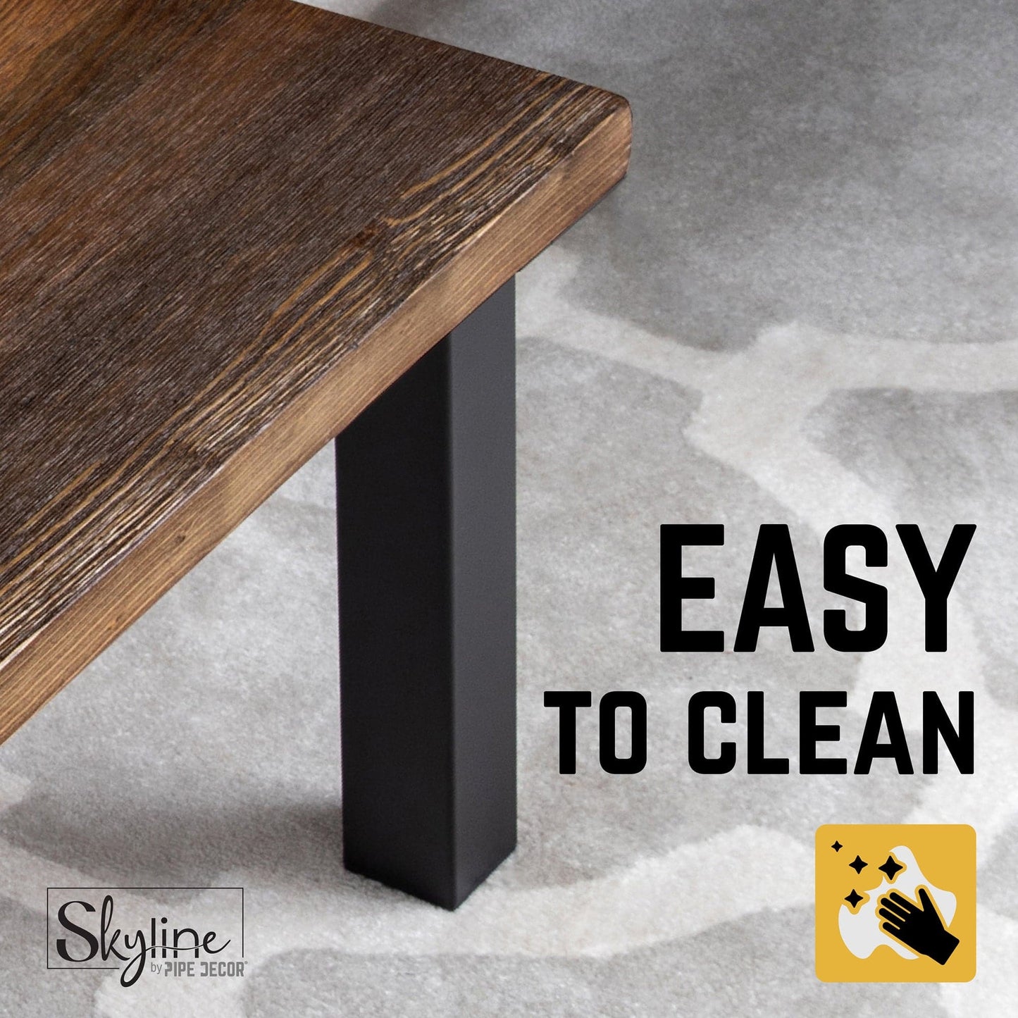 12 in. Skyline Matte Black Square Metal High-Rise Coffee Table Legs - 4 Pack PIPE DECOR