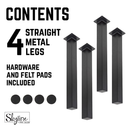 12 in. Skyline Matte Black Square Metal High-Rise Coffee Table Legs - 4 Pack PIPE DECOR