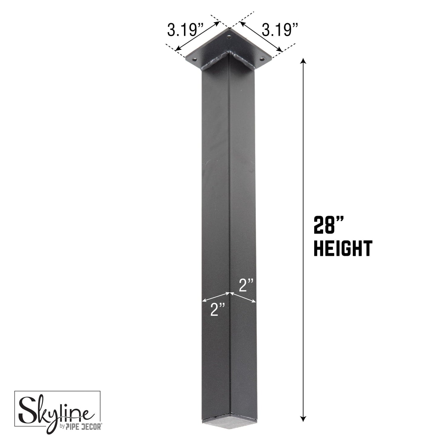 28 in. Skyline Matte Black Square Metal High-Rise Dining or Desk Table Legs - 4 Pack PIPE DECOR