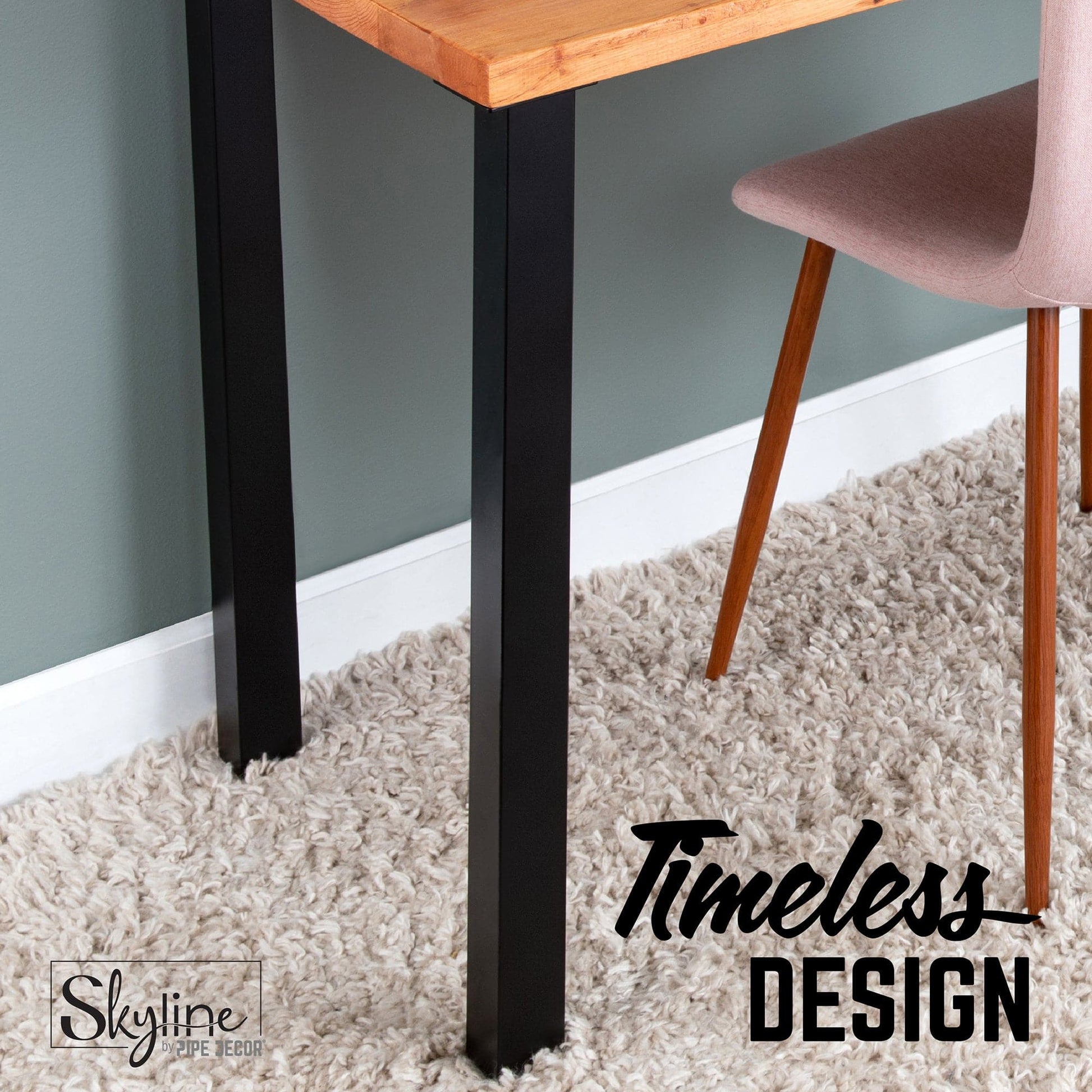28 in. Skyline Matte Black Square Metal High-Rise Dining or Desk Table Legs - 4 Pack PIPE DECOR