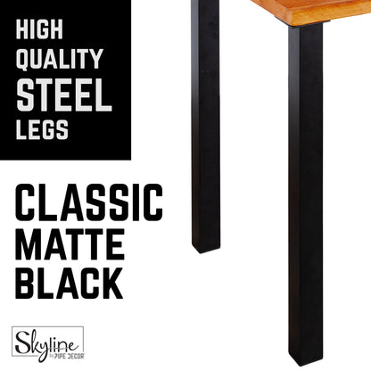 28 in. Skyline Matte Black Square Metal High-Rise Dining or Desk Table Legs - 4 Pack PIPE DECOR