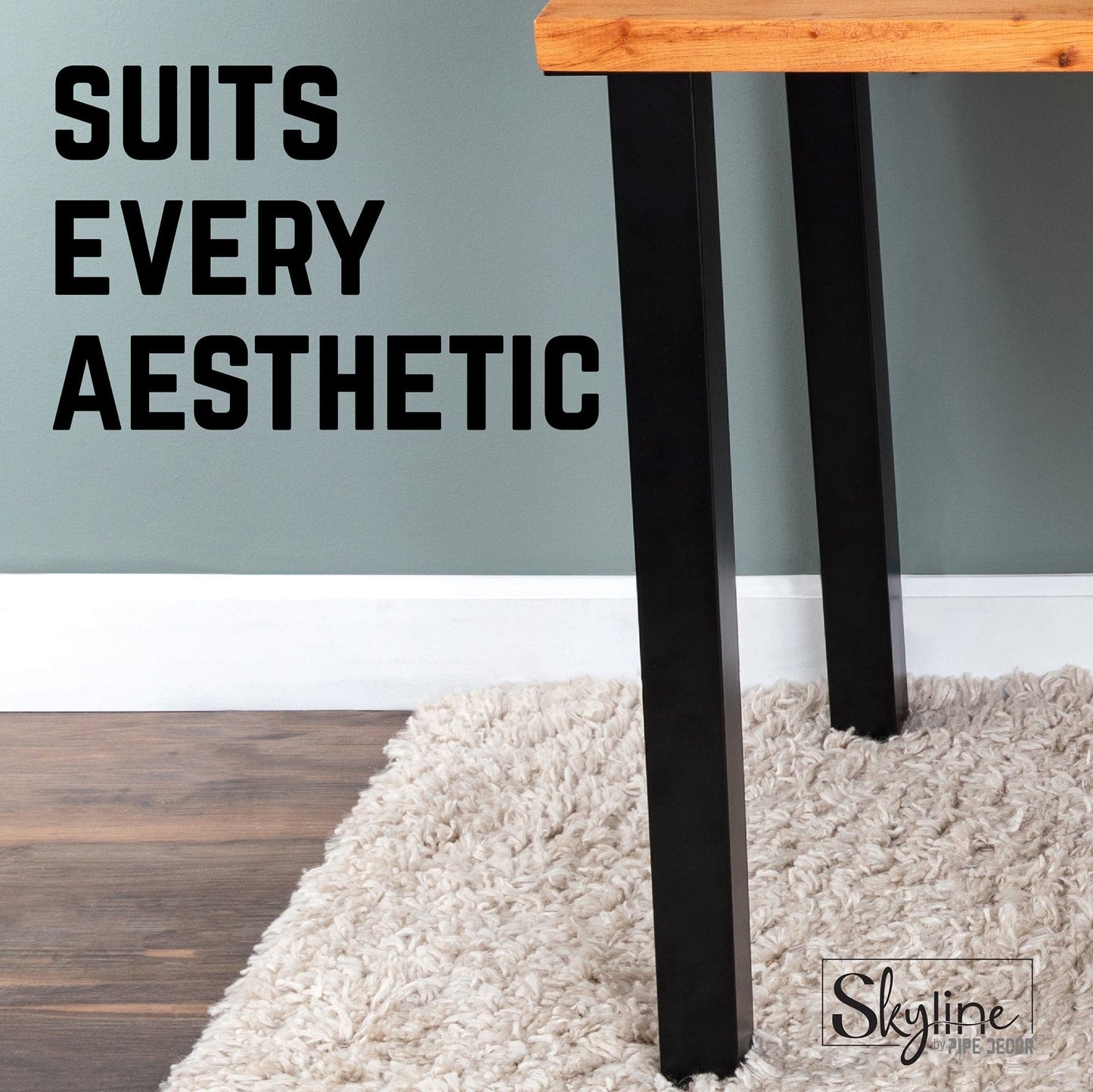 28 in. Skyline Matte Black Square Metal High-Rise Dining or Desk Table Legs - 4 Pack PIPE DECOR
