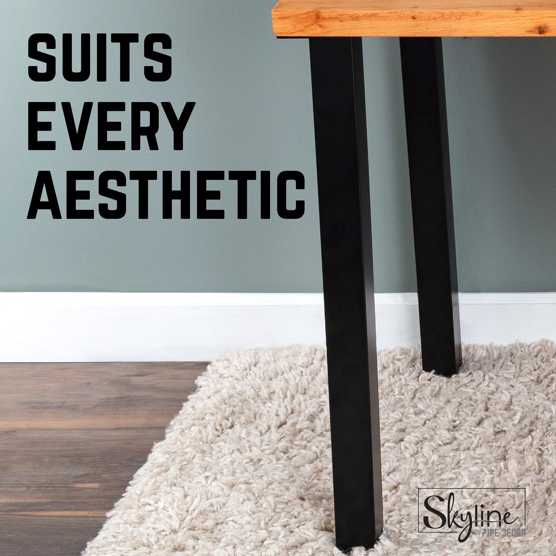28 in. Skyline Matte Black Square Metal High-Rise Dining or Desk Table Legs - 4 Pack PIPE DECOR