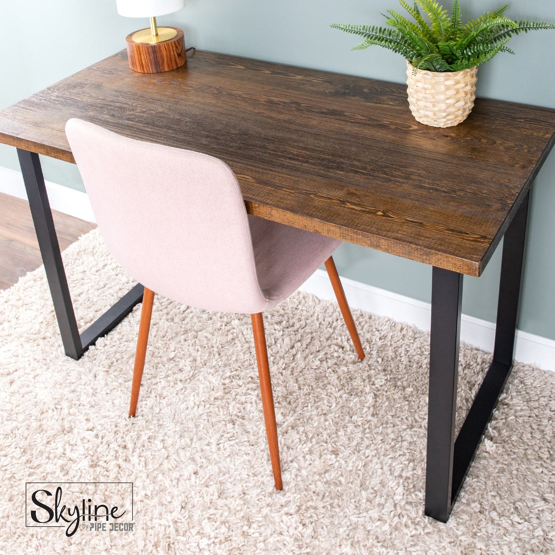 28 in. Skyline Matte Black Square Metal Landscape Dining or Desk Table Legs - 2 Pack PIPE DECOR