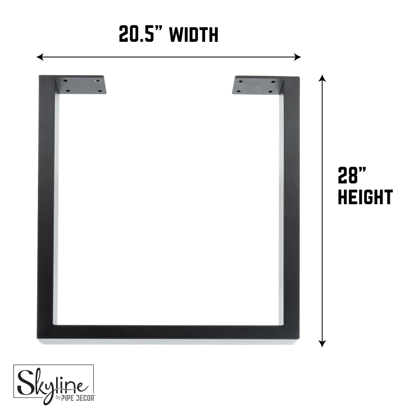 28 in. Skyline Matte Black Square Metal Landscape Dining or Desk Table Legs - 2 Pack PIPE DECOR