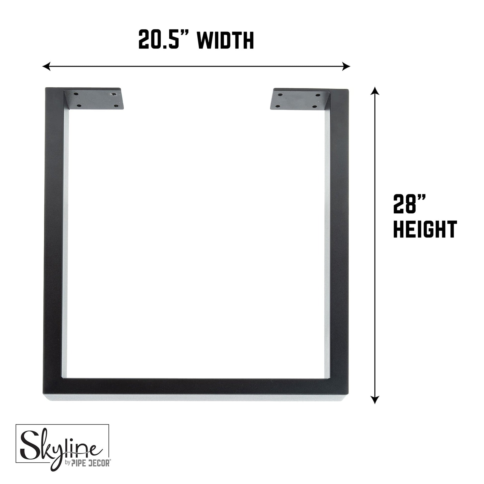 28 in. Skyline Matte Black Square Metal Landscape Dining or Desk Table Legs - 2 Pack PIPE DECOR
