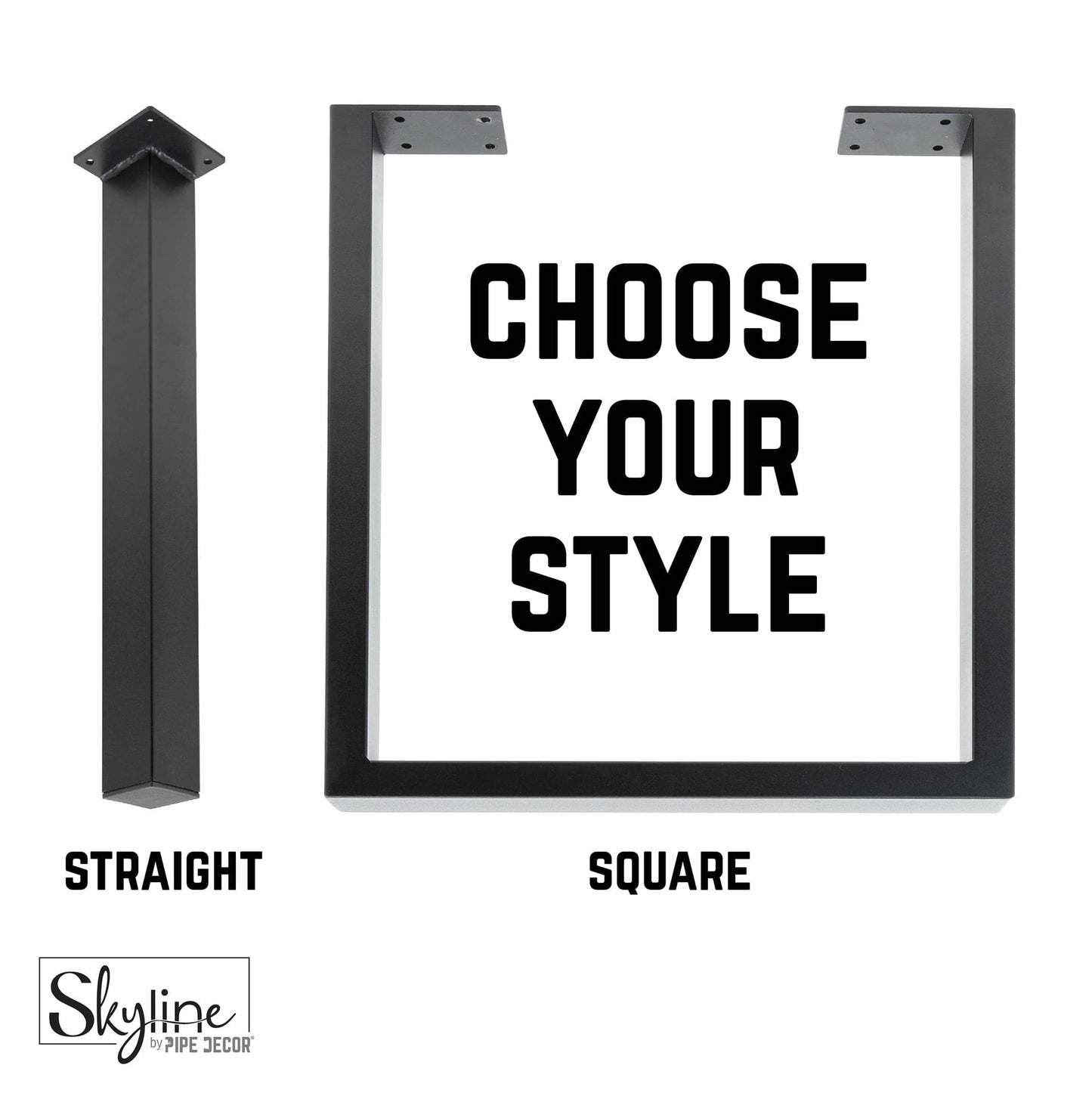 28 in. Skyline Matte Black Square Metal Landscape Dining or Desk Table Legs - 2 Pack PIPE DECOR