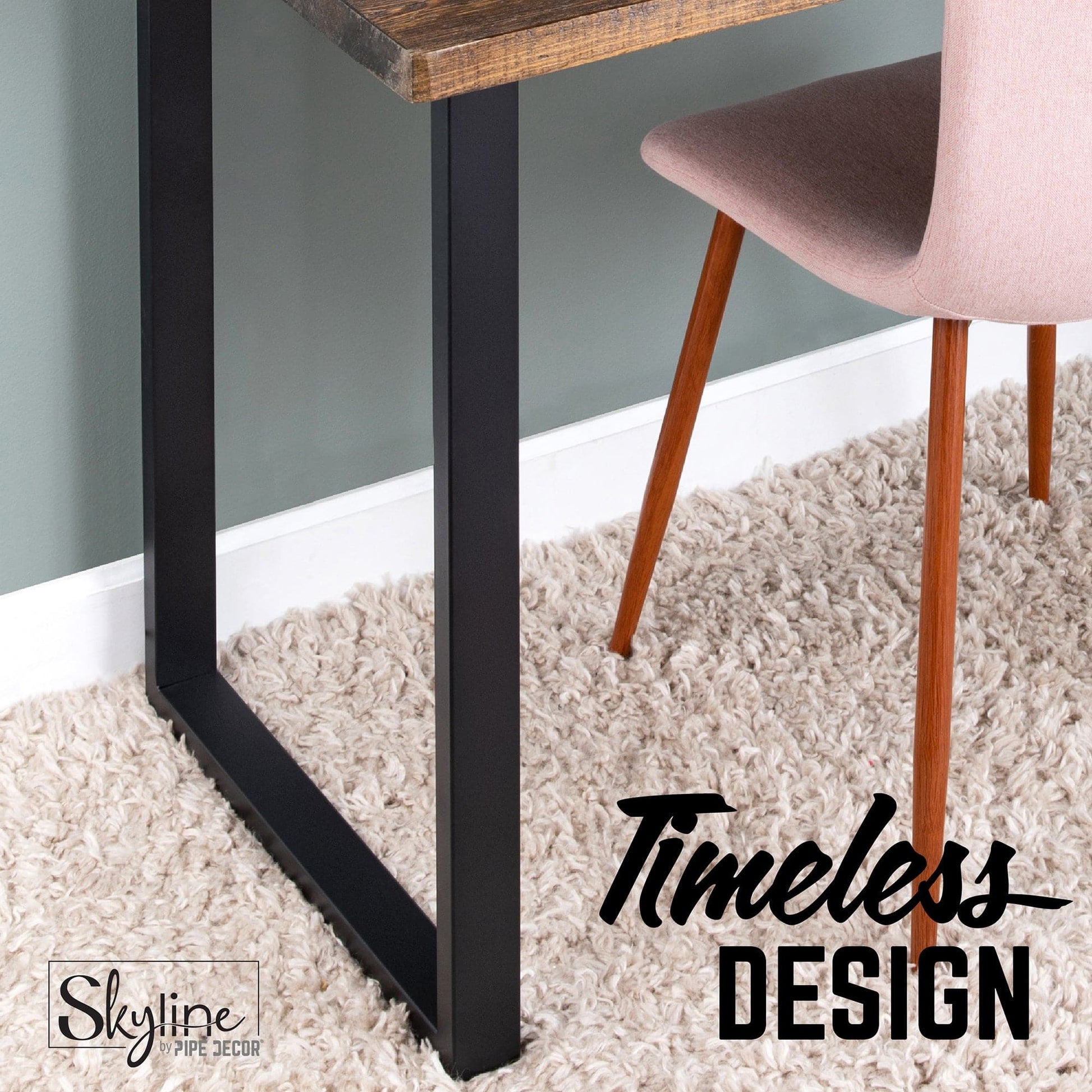 28 in. Skyline Matte Black Square Metal Landscape Dining or Desk Table Legs - 2 Pack PIPE DECOR