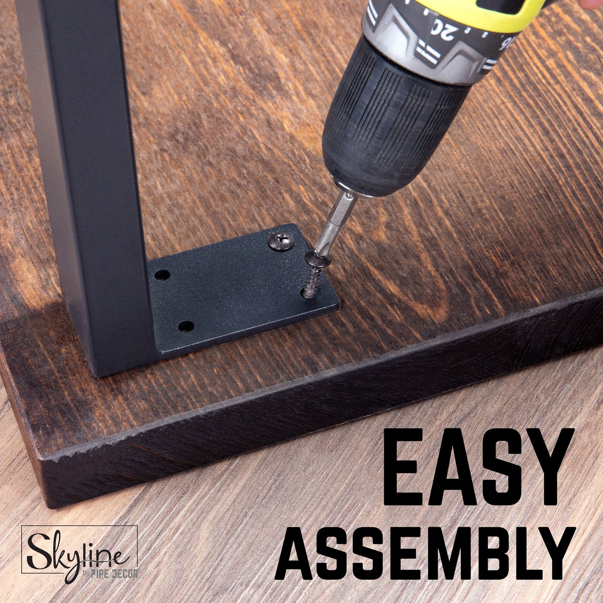 28 in. Skyline Matte Black Square Metal Landscape Dining or Desk Table Legs - 2 Pack PIPE DECOR