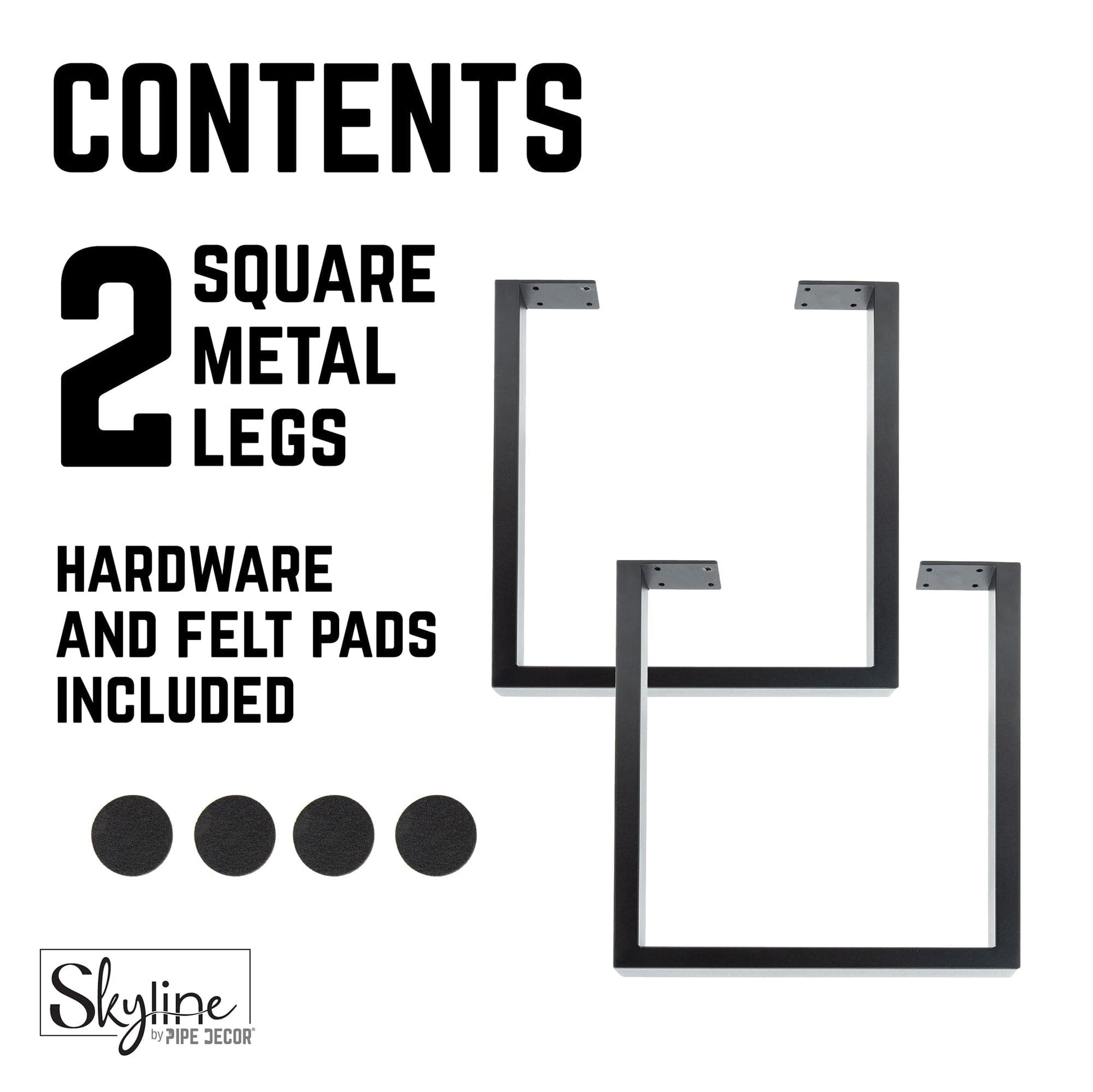 28 in. Skyline Matte Black Square Metal Landscape Dining or Desk Table Legs - 2 Pack PIPE DECOR