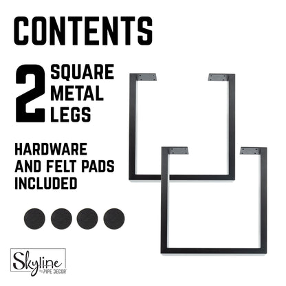 28 in. Skyline Matte Black Square Metal Landscape Dining or Desk Table Legs - 2 Pack PIPE DECOR