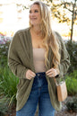Seagrass Waffle Knit Drop Shoulder Open Front Pocketed Plus Size Cardigan Garden Naked Curves