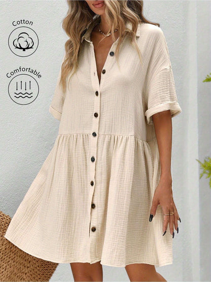 Women’s Ruffle Hem Shirt Dress – Loose Fit Summer Holiday Style FitiqueFit