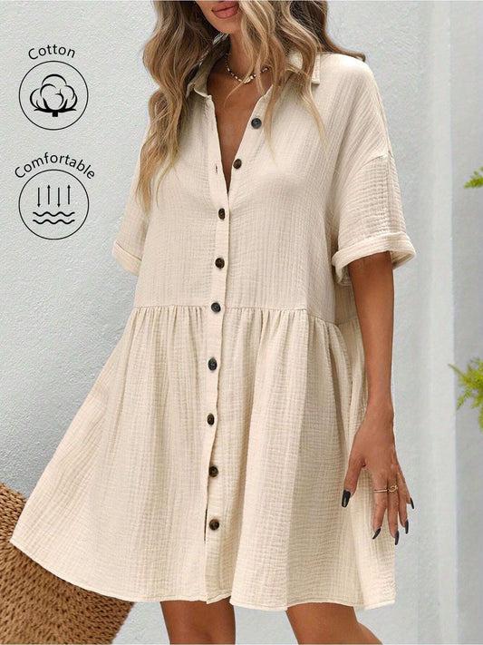 Women’s Ruffle Hem Shirt Dress – Loose Fit Summer Holiday Style FitiqueFit